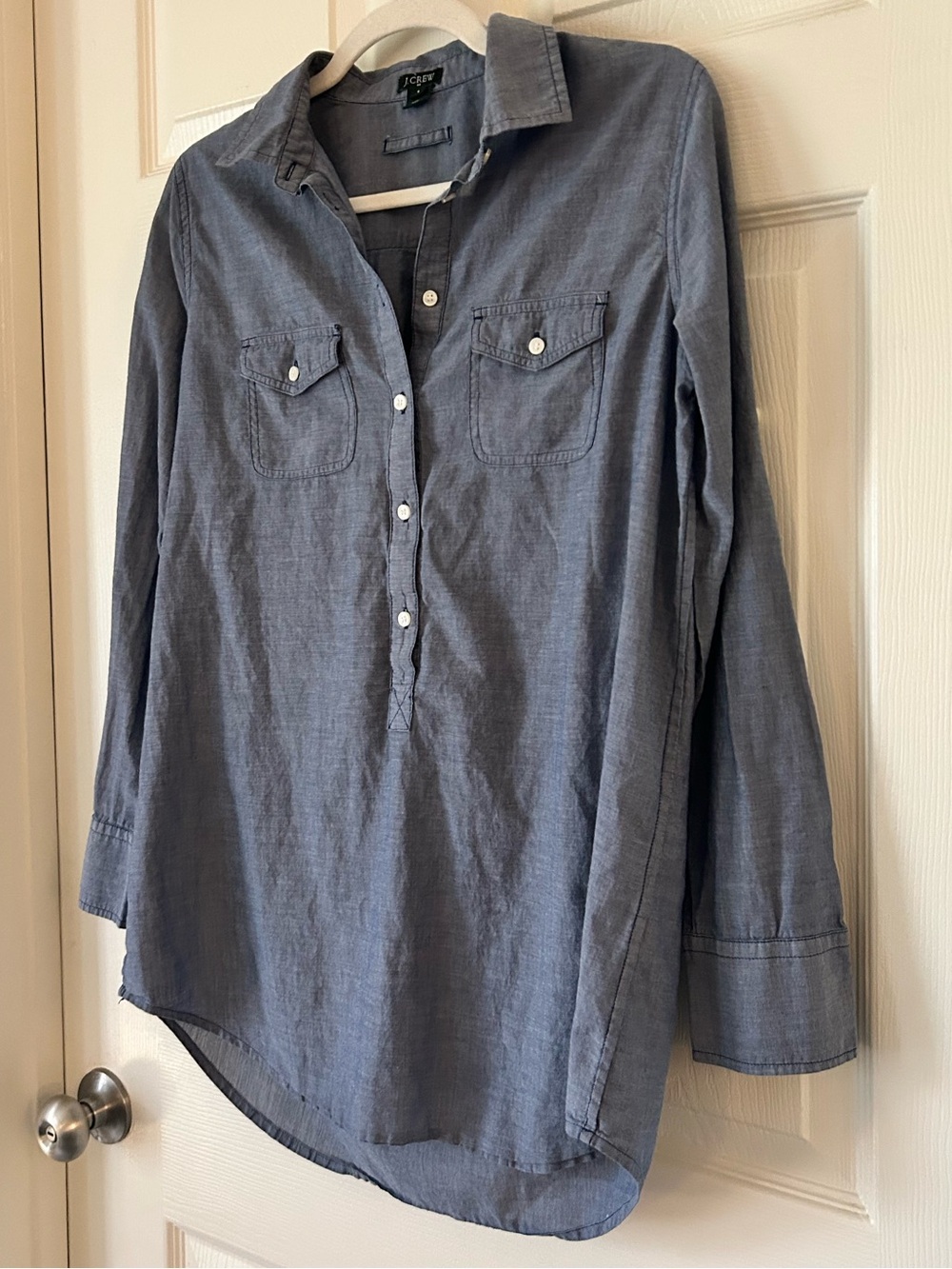 J.Crew Blue Chambray Tunic Shirt Button Front Long Sleeve - Women's Size Small - Picture 2 of 11